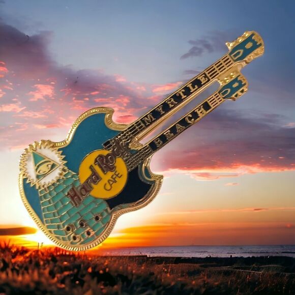 Hard Rock Cafe Pin Myrtle Beach Doubleneck Guitar Eye Of Knowledge Pyramid Vtg. - Picture 10 of 11